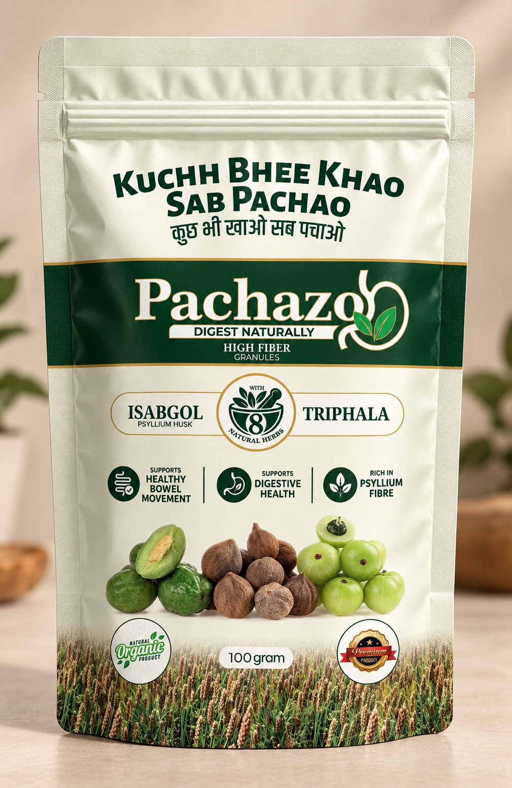 Pachazo Digest Naturally – Isabgol + Triphala High Fiber Granules 100g